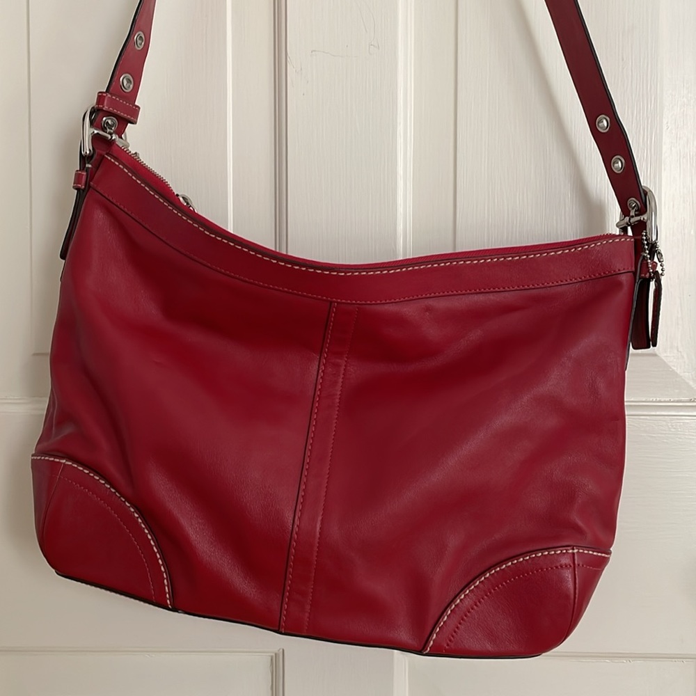 Coach Red Leather Carryall Tote Bag - Picture 9 of 10